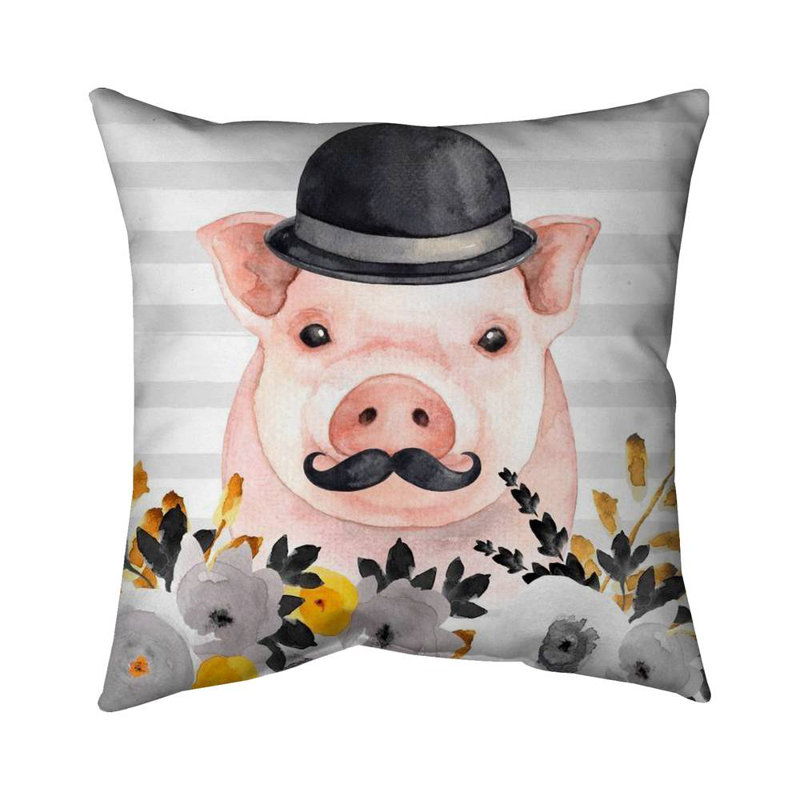 Small detective pig - 20"x20" Throw pillow - Poly twill - Print on demand, 20" H x 20" W, Polyester/Polyfill