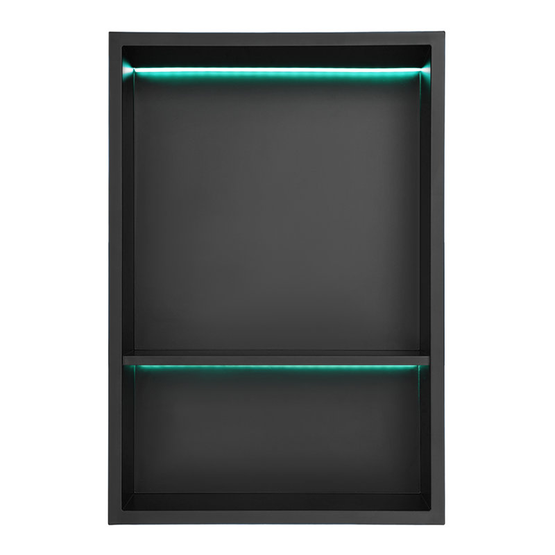 Niche de mur de douche encastrée moderne en acier inoxydable à 2 niveaux avec lumière RVB et télécommande 13 po x 19 po