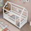 Twin Size Floor Wooden Bed With House Roof Frame, Fence Guardrails