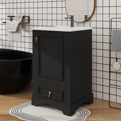 Meuble-lavabo de 20 pouces avec lavabo intégré - conception de lavabo simple, porte à fermeture en douceur, tablette réglable en forme de U, tiroir de séparation