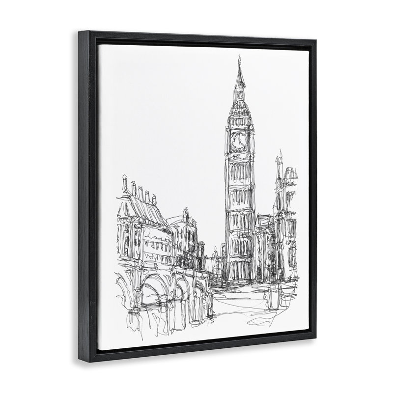 Cadre flottant Parisian Cityscape, croquis, Ethan Harper, Cadre flottant noir de jais, H 21 po x l 17 po