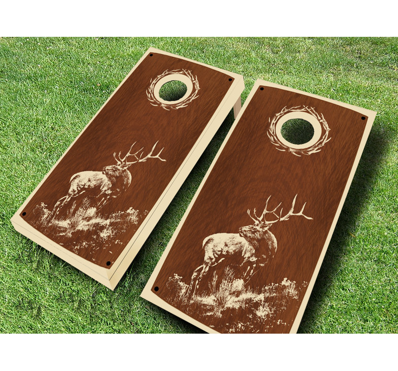 2' x 4' Retro Stained Tule Solid Wood Cornhole Set with Bags, Red/Navy
