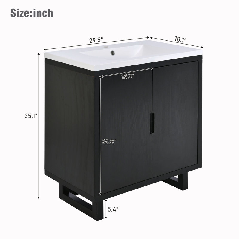 Jantinus Single Bathroom Vanity with Resin Top, Black