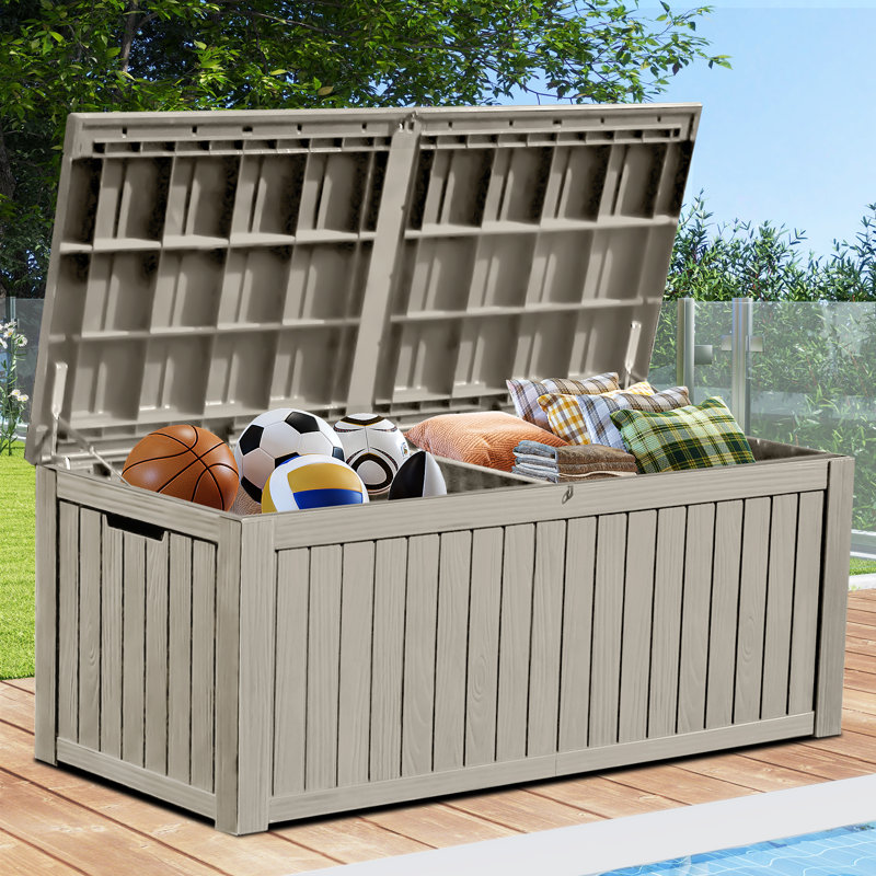 Grande boîte de rangement d'extérieur Yita 150 gallons avec séparateur intégré, 150, Gris