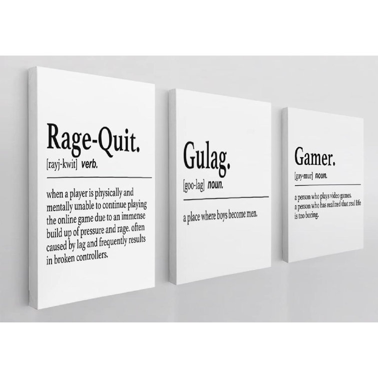 Trinx Rage-Quit Definition Gulag Definition Gamer Definition On Canvas 3  Pieces Textual Art