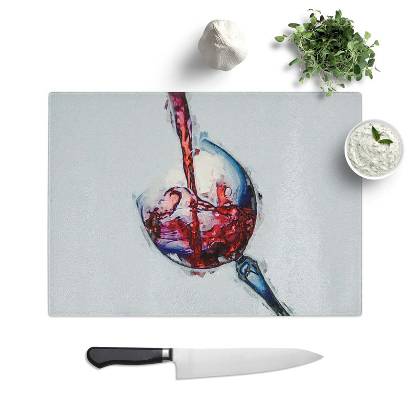 Tempered Glass Tilted Wine Glass in Abstract Cutting Board, 28.5 cm W x 20 cm L