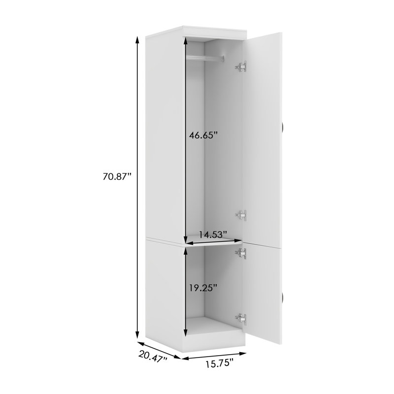 Winston Porter Freestanding Wardrobe Armoire with Mirror, Modern White ...