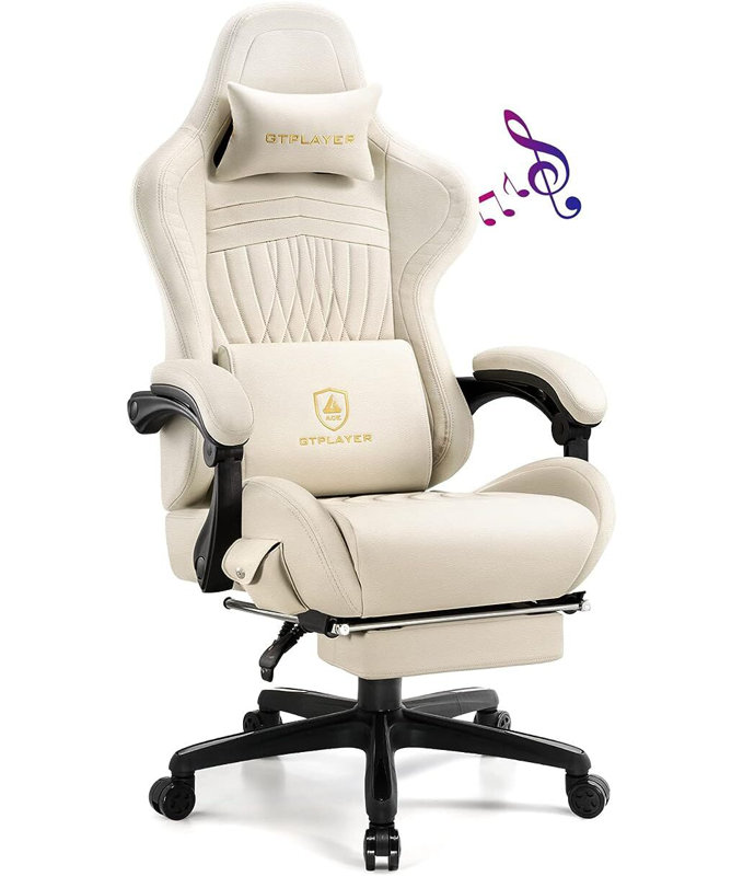 GTPLAYER Gaming Chair, Computer Chair with Footrest and Bluetooth Speakers, High Back Ergonomic Gaming Chair, Reclining Gaming Chair with Linkage Armrests for Adults