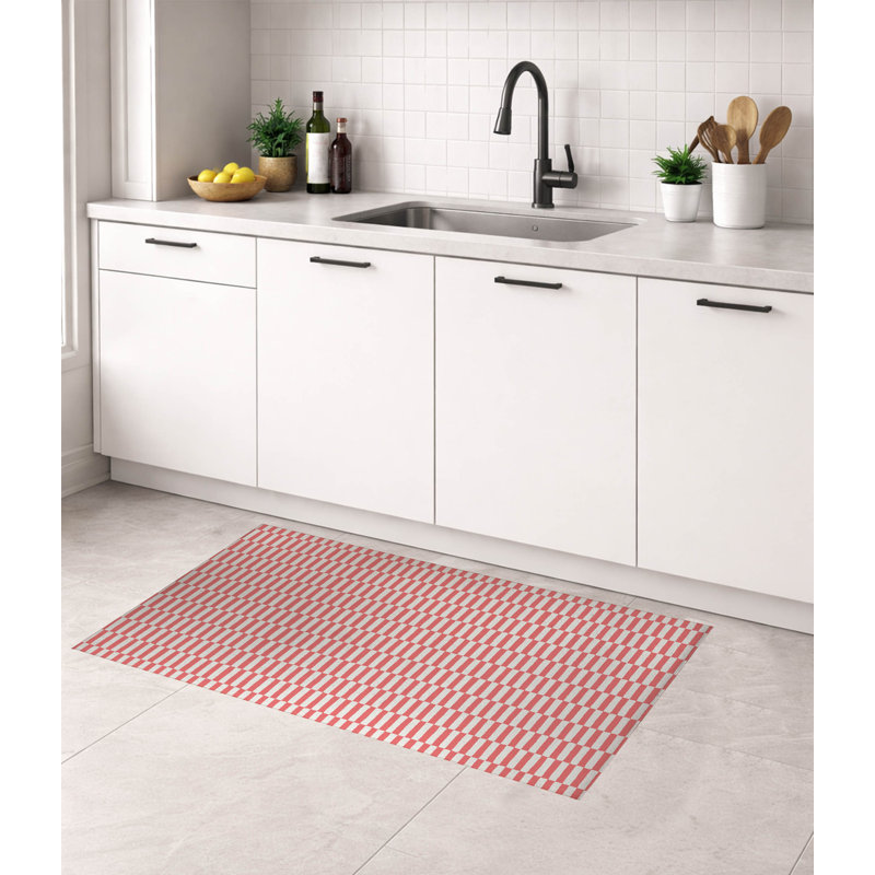 Tapis de cuisine à profil bas Off Stripe, Vieux rose, Rectangle 5 pi x 7 pi