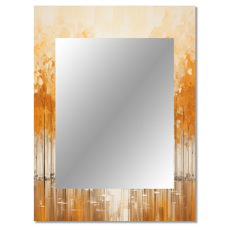 Minimalism Beige And Gold Forest III - Forest Decorative Wall Mirror, Traditional Large Mirror, Printed Metal Art, 40" x 30"