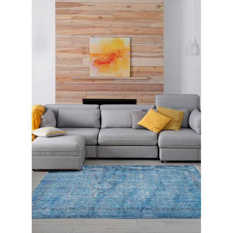 Tapis transitionnel de couleur bleu 3 pi 8 po x 6 pi 6 po
