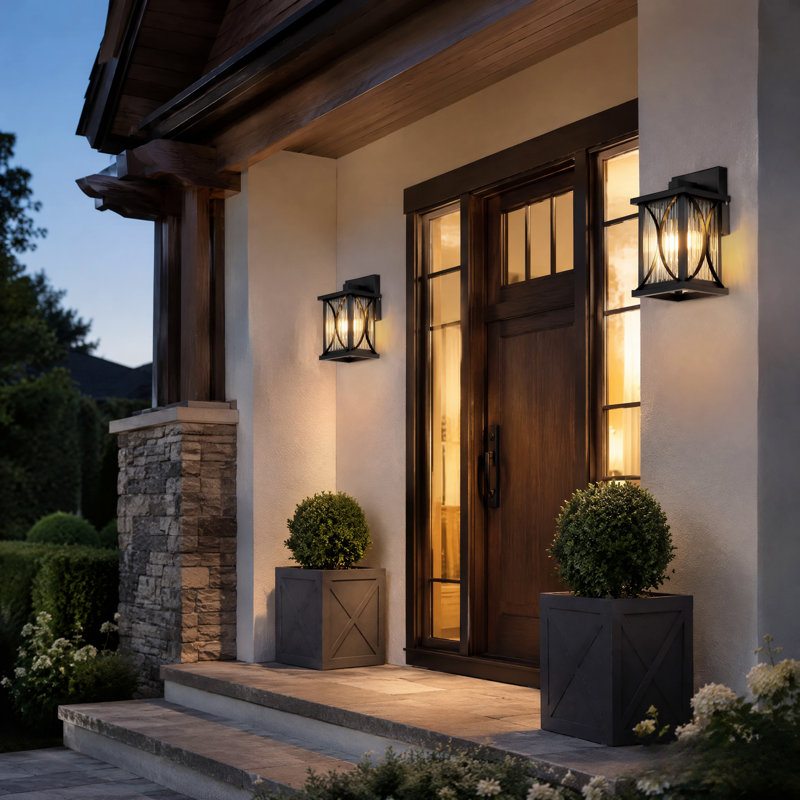 Lanterne murale d'extérieur moderne 9,5 "avec verre trempé, lumière murale d'extérieur pour porche et patio (paquet de 2)