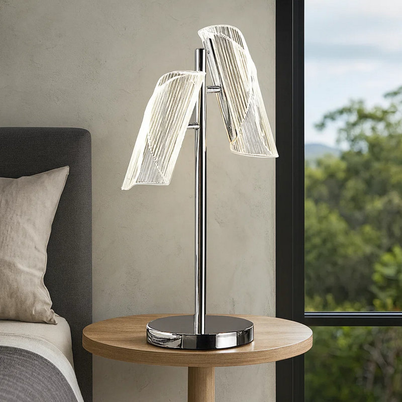 Lampe de table Spark 23 pouces, 2 abat-jours cylindriques en acrylique, finition nickel argenté brillant