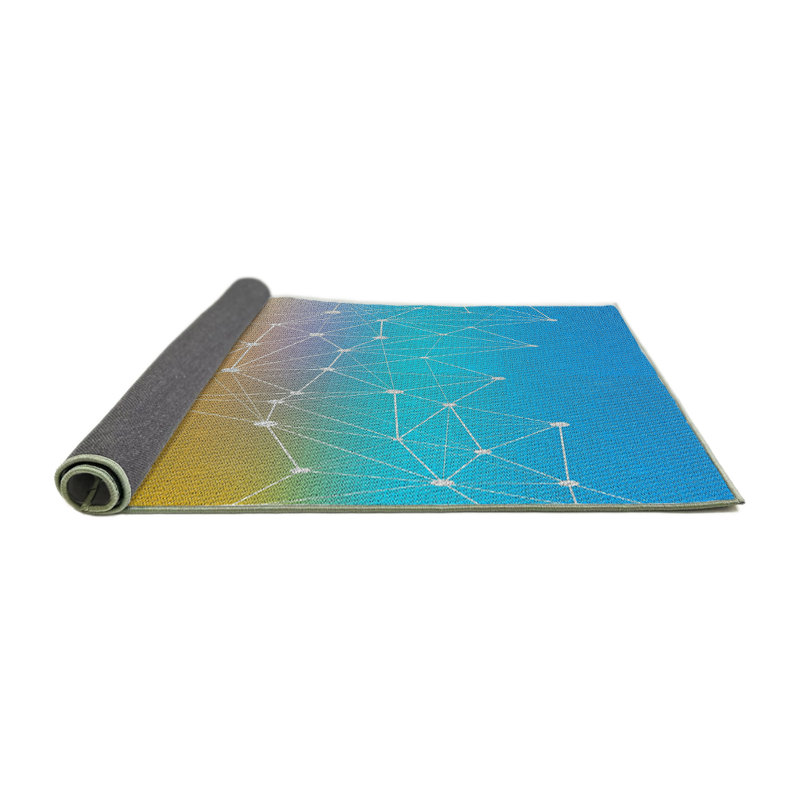 Tapis bleu/vert à motifs, Rond 8 pi