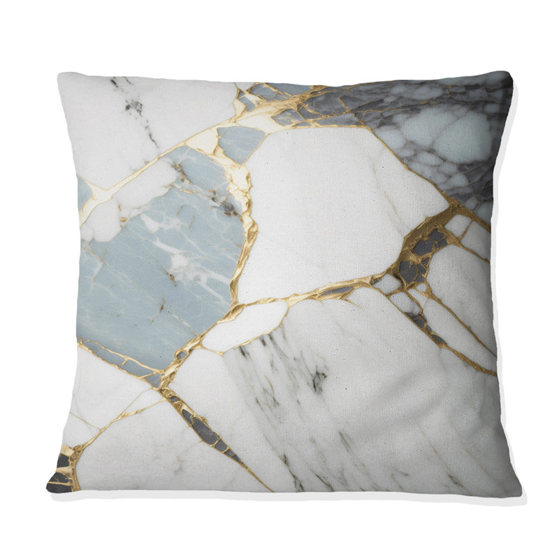 Coussin décoratif abstrait en marbre doré et blanc Abstract Geode I