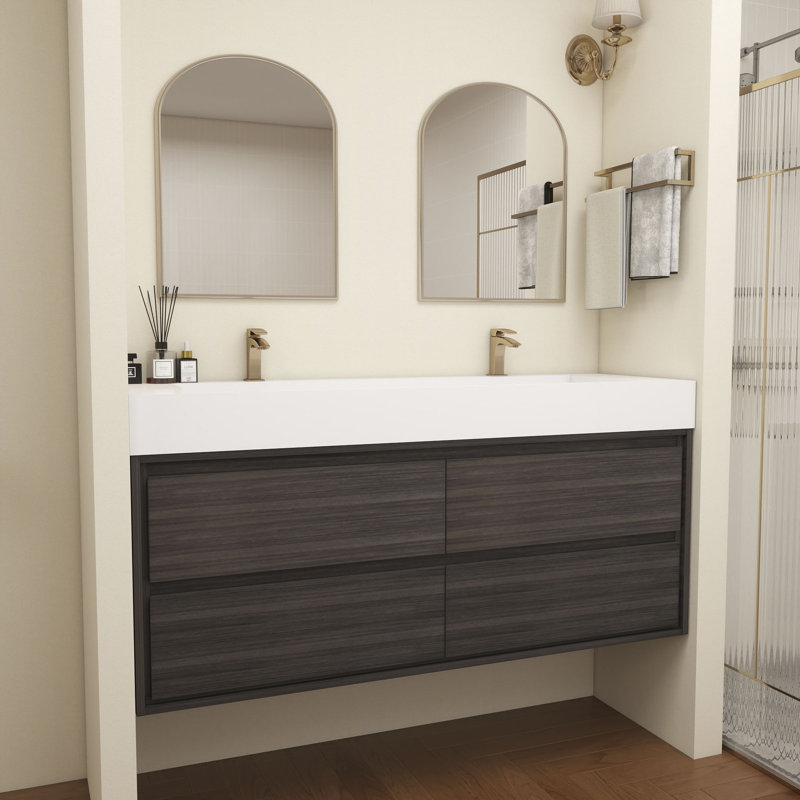 Base de meuble-lavabo Victoria seulement, Gris / Chêne