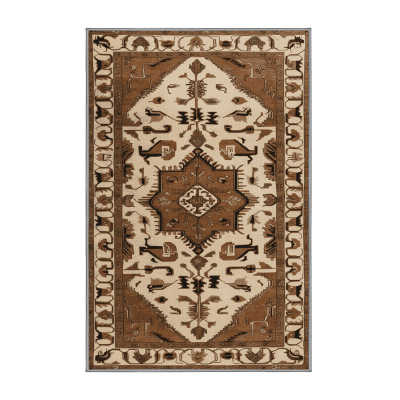 Machine Washable Persian Brown Area Rug, Rectangle 5' x 7'