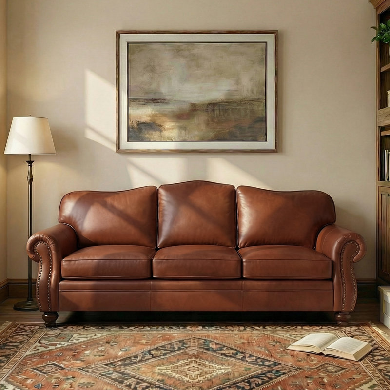 Eugene 81" Traditional Genuine Leather Sofa, Brown