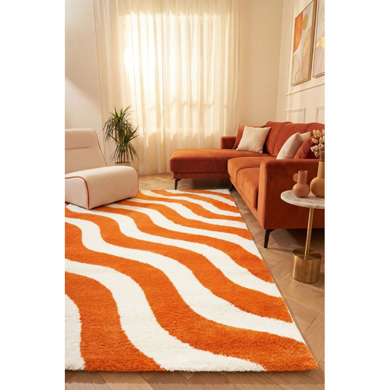 Joli Wavy Area Rug Soft Dense Pile for Living Rooms and Bedrooms, Orange/White, Rectangle 120 x 170 cm