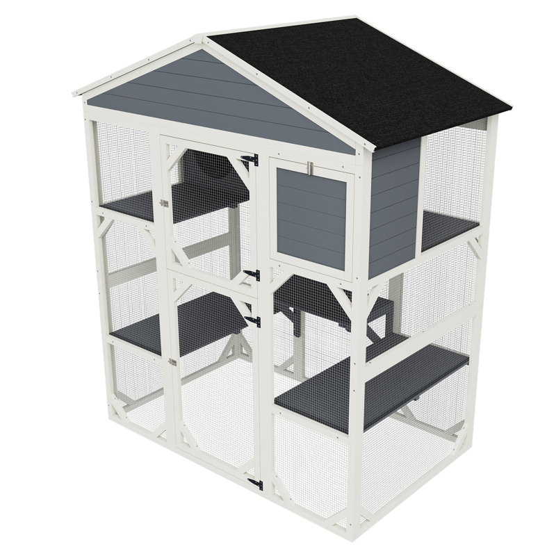 Waterproof Grey Wooden For Pets With 2 Resting Houses, 3 Platforms, Long-lasting Luxury Cat House Use