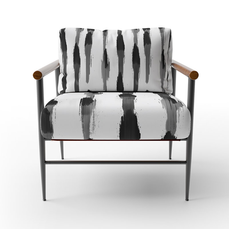 Chaise d'appoint moderne - Fauteuil Ikat Minimal, Bras ronds bruns