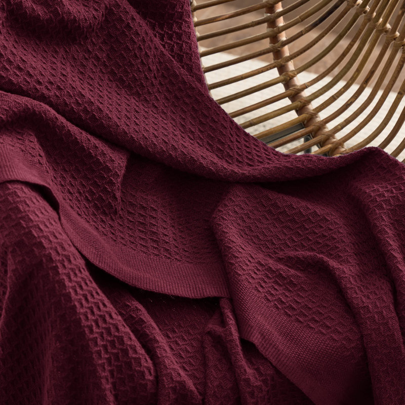 Jeté 100% coton 406 g / m² Literie respirant gaufré GentleSoft ™, Très grand lit, Rouge Bourgogne