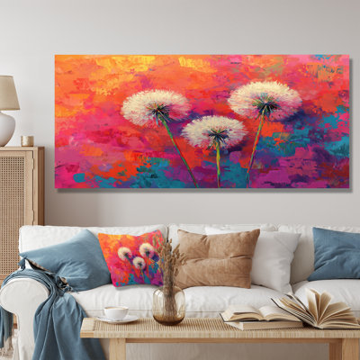 Neon Dandelion Burst In Bright Neon Pop Art II - art mural pissenlit pour le salon