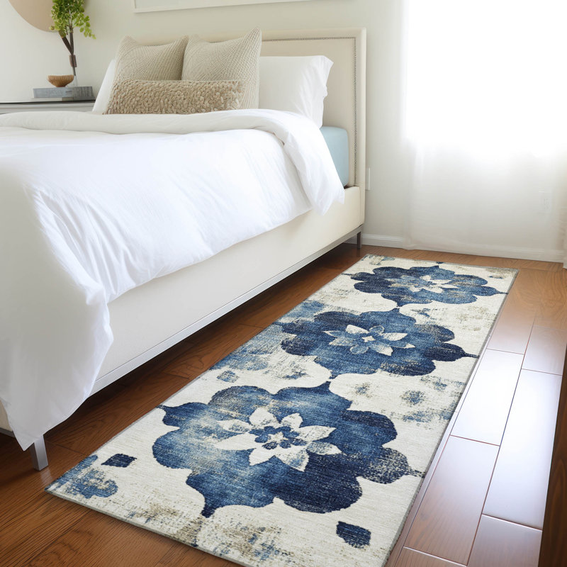 Machine Washable Indoor/Outdoor Xhevrie Navy Rug, Runner 2'3" x 7'6"