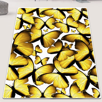 Tapis d'entrée de haute qualité, noir, jaune et blanc, 47,2 po x 59,1 po | 100% polyester, épaisseur totale: 0,4 po | Antibactérien, antidérapant, dessous lavable à la machine | Parfait pour le salon et le vestibule