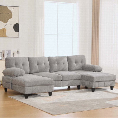 U-shaped Sectional Sofa 103.5" Chenille Fabric Couch with Dual Chaise Lounges