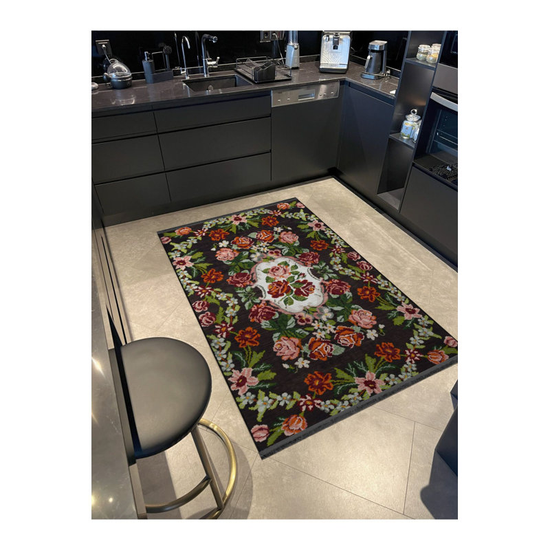 Tapis décoratif moderne à motif floral rose et rose lavable à la machine, Rectangle 2 pi 6 po x 4 pi 11 po 