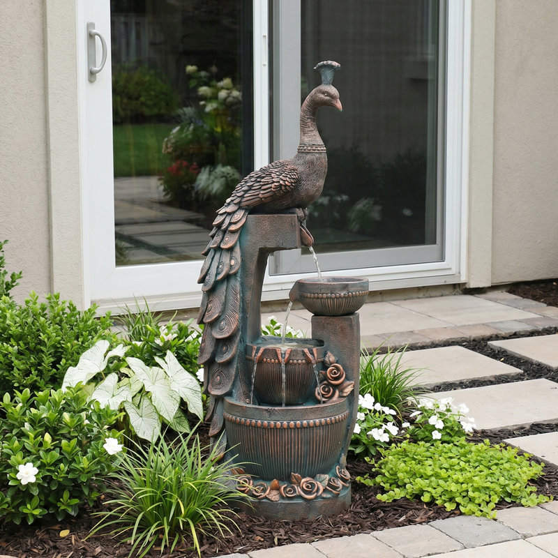 Large Garden Water Features Outdoor Fountains With LED Lights Pump 4 Tier Electric Cascading Waterfall Fountain for Patio, Backyard