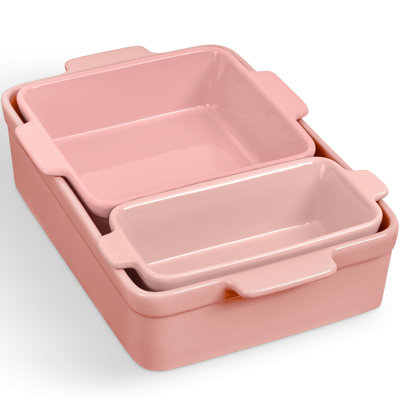 3-Piece Ceramic Bakeware Set, Stoneware Baking Dishes, Casserole Serving Set - Pink Champagne