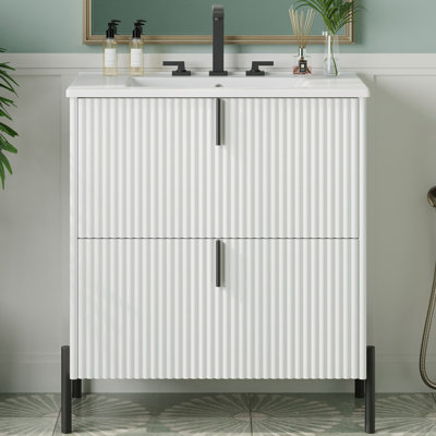 Meuble-lavabo de salle de bain avec lavabo en céramique et tiroirs pleine extension