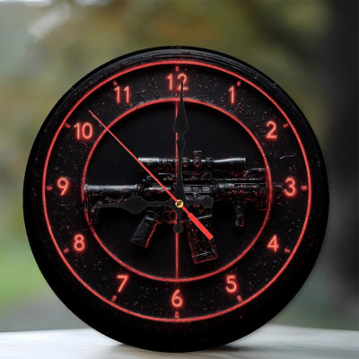 Red Clock With Scoped Rifle Target