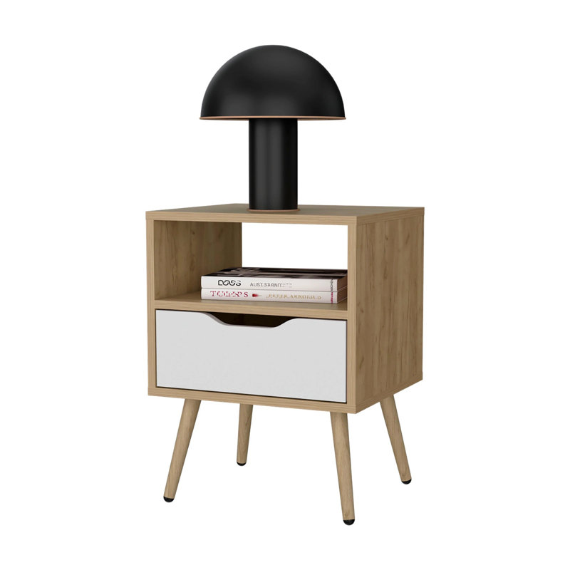 Table de chevet en chêne naturel avec rangement ouvert, table de chevet