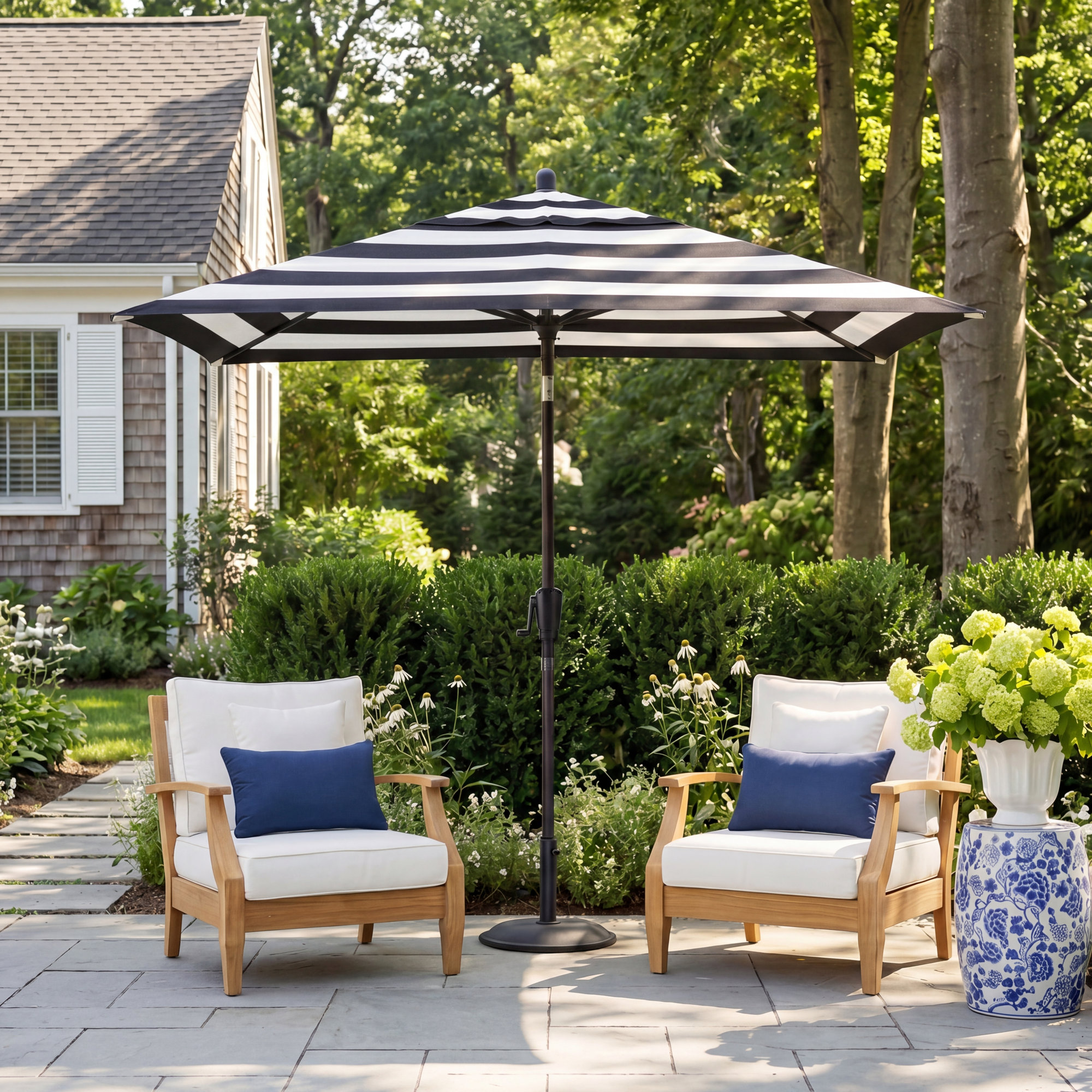 Natalie 103'' Outdoor Umbrella, Black Sapphire, Black Stripe Sunbrella®