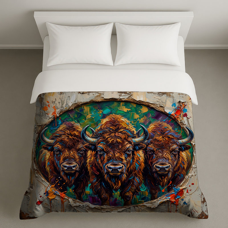 Trois buffles peignant des housses de couette, King