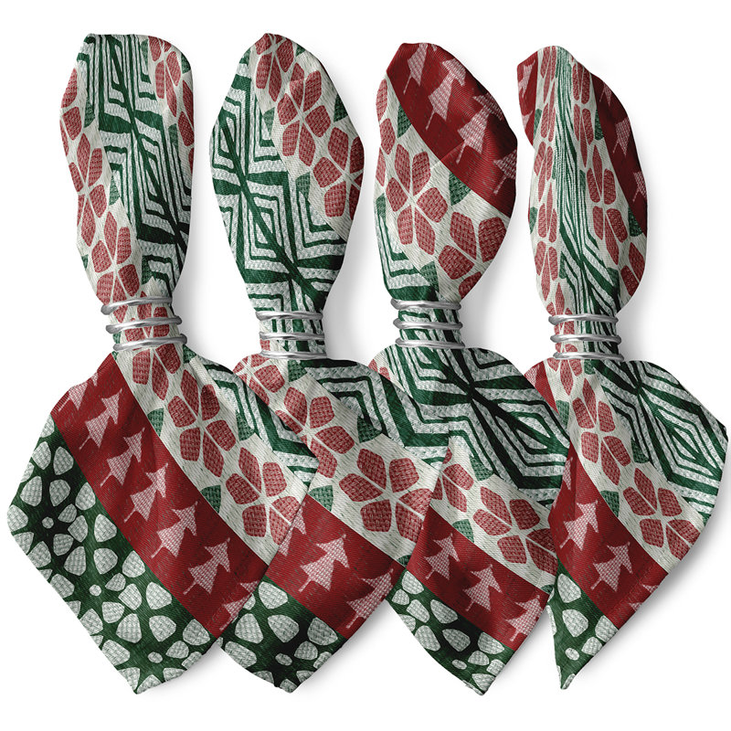 Chaithra Polyester Geometric Square Napkin, Red