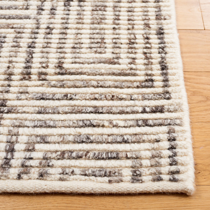 Ivory Geometric Hand-Knotted Wool Area Rug - 4' x 6'