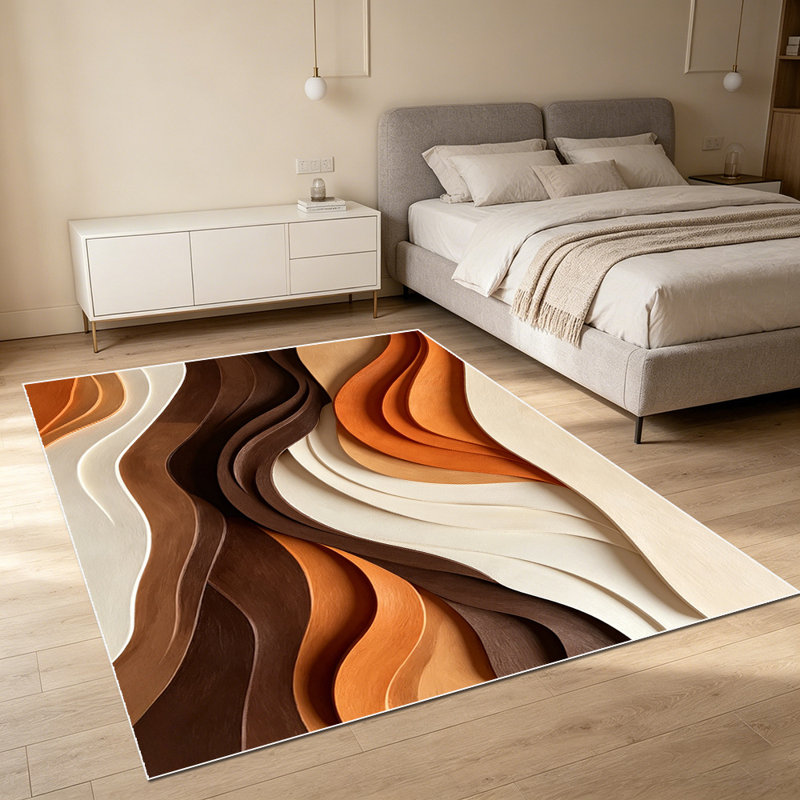 1PC Wavy Layered Neutral Earth Tone Abstract Art area rugs for Living Room, Soft and Comfortable, Suitable for all seasons, easy-to-maintain, machine washable Indoor floor mat