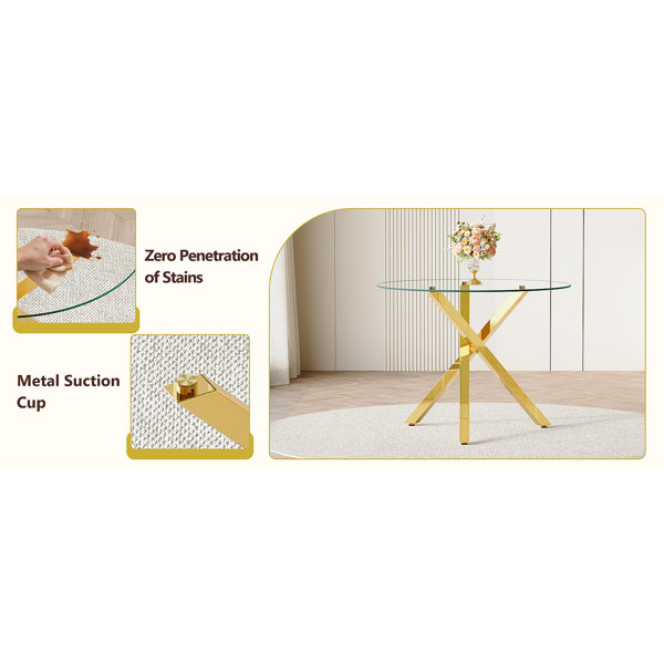 Wrought Studio Table And Chair Set.Modern Glass Round Table: 39 Inch ...