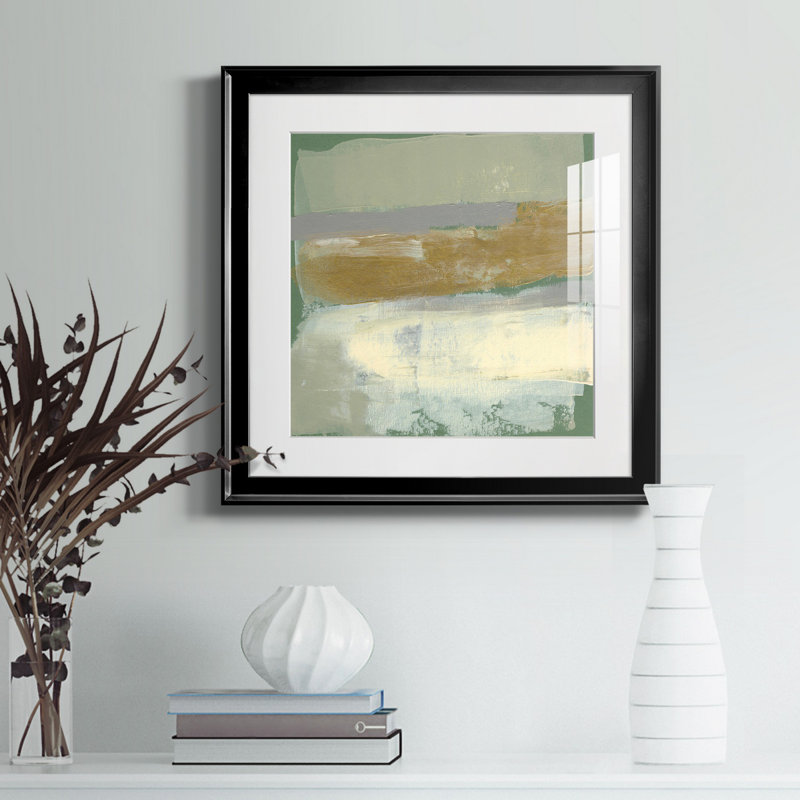 «Sage & Gold Swipe I-Premium», reproduction encadrée prête à accrocher2759254, H 28 po x l 28 po x P 1 po, Cadre noir