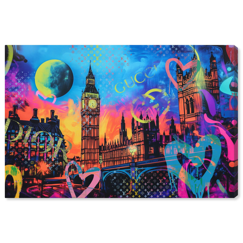 London Graffiti Canvas, art moderne graffiti par , H 10 po x l 15 po, Toile tendue avec châssis