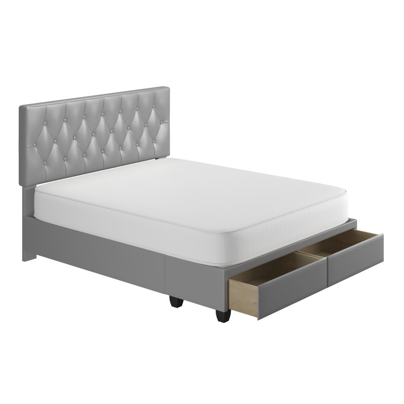  Structure de lit tapissier en similicuir, Grand, Gris