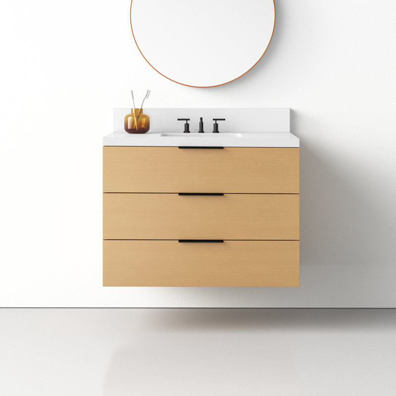 Mitchell 36'' Single Bathroom Vanity with Top, Blonde Wood, Matte White