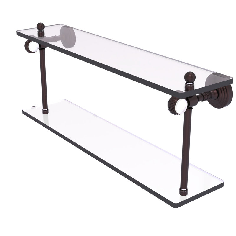 Jarrell 2 Piece Glass Tiered Shelf, Antique Bronze, 5.12" H x 22" W x 9.3" D