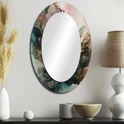 Miroir mural ovale rose et vert Inner Worlds of Marble III