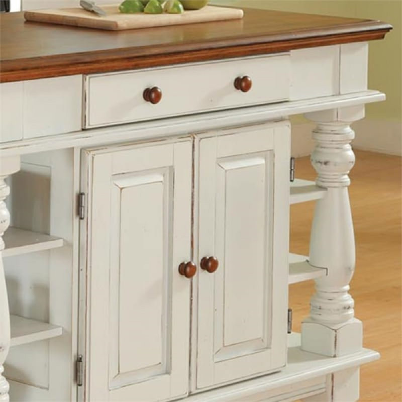 Îlot de cuisine traditionnel en bois blanc cassé / chêne