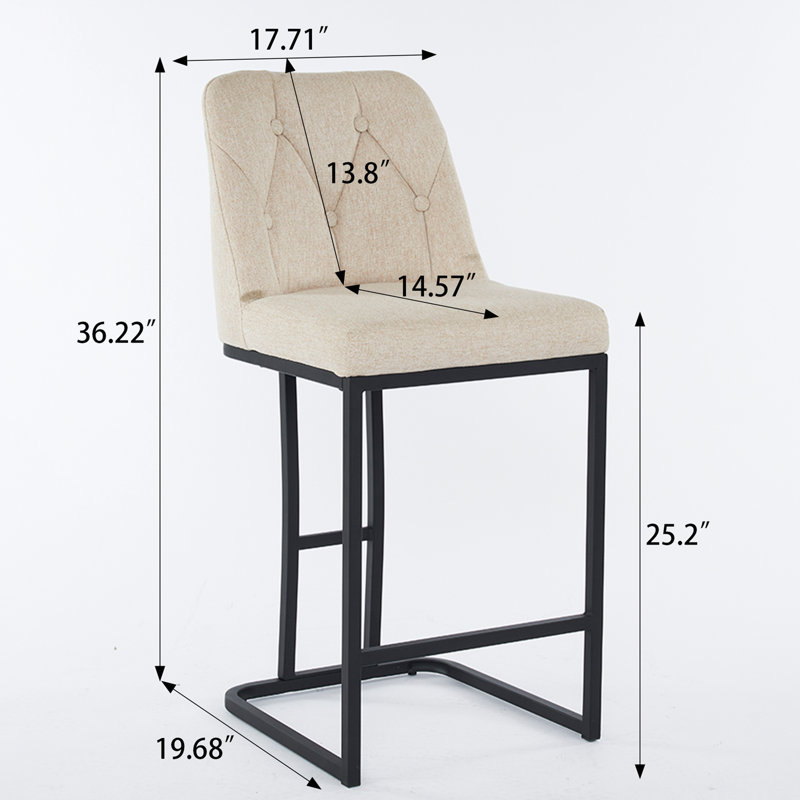Upholstered Bar Stools Set of 2 with Sturdy Metal base and Button-Tufted Backrest, Beige